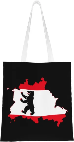 Flag Map of Berlin (1990) Tote Bag for Women Canvas Shopping Bags Reusable Large Capacity Casual Shoulder Handbags Grocery Bags DIY Gift Bags