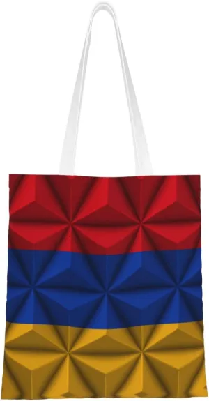 Flag of Armenia With Polygon Effect Tote Bag for Women Canvas Shopping Bags Reusable Large Capacity Casual Shoulder Handbags Grocery Bags DIY Gift Bags