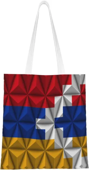 Flag of Artsakh With Polygon Effect Tote Bag for Women Canvas Shopping Bags Reusable Large Capacity Casual Shoulder Handbags Grocery Bags DIY Gift Bags