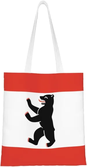 Flag of Berlin Tote Bag for Women Canvas Shopping Bags Reusable Large Capacity Casual Shoulder Handbags Grocery Bags DIY Gift Bags