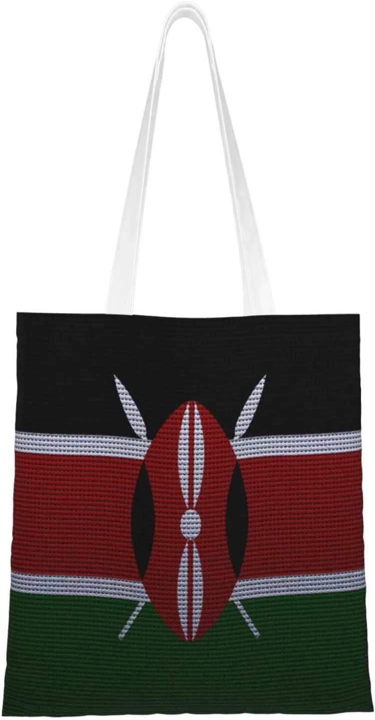 Flag Of Kenya Knitting Effect Tote Bag for Women Canvas Shopping Bags Reusable Large Capacity Casual Shoulder Handbags Grocery Bags DIY Gift Bags