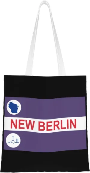 Flag Of New Berlin, Wisconsin Tote Bag for Women Canvas Shopping Bags Reusable Large Capacity Casual Shoulder Handbags Grocery Bags DIY Gift Bags
