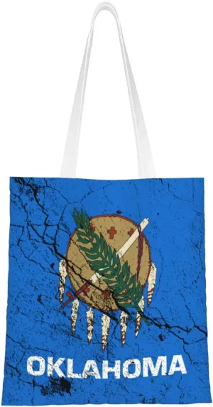 Flag Of Oklahoma Texture Effect Tote Bag for Women Canvas Shopping Bags Reusable Large Capacity Casual Shoulder Handbags Grocery Bags DIY Gift Bags