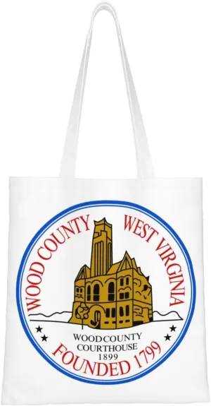 Flag Of Wood County, West Virginia Tote Bag for Women Canvas Shopping Bags Reusable Large Capacity Casual Shoulder Handbags Grocery Bags DIY Gift Bags