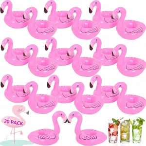 Flamingo Drink Floats 20 Pack Inflatable Flamingo Drink Holders Pool Drink Float for Swimming Pool