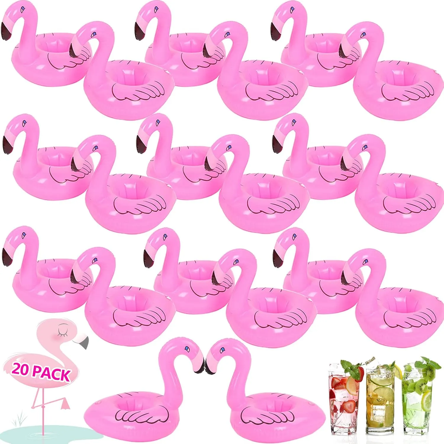 Flamingo Drink Floats 20 Pack Inflatable Flamingo Drink Holders Pool Drink Float for Swimming Pool