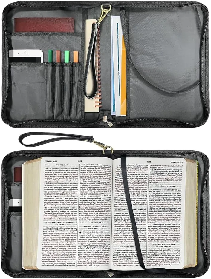 Floral Butterfly Print Bible Cover Case Church Bible Study Cover He Will Sustain You Travel Bible Tote Bag Multifunctional Bible Protective with Handle Sturdy Bible Accessories, L