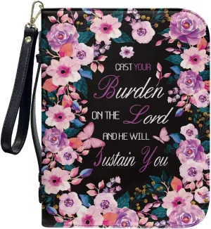Floral Butterfly Print Bible Cover Case Church Bible Study Cover He Will Sustain You Travel Bible Tote Bag Multifunctional Bible Protective with Handle Sturdy Bible Accessories, L