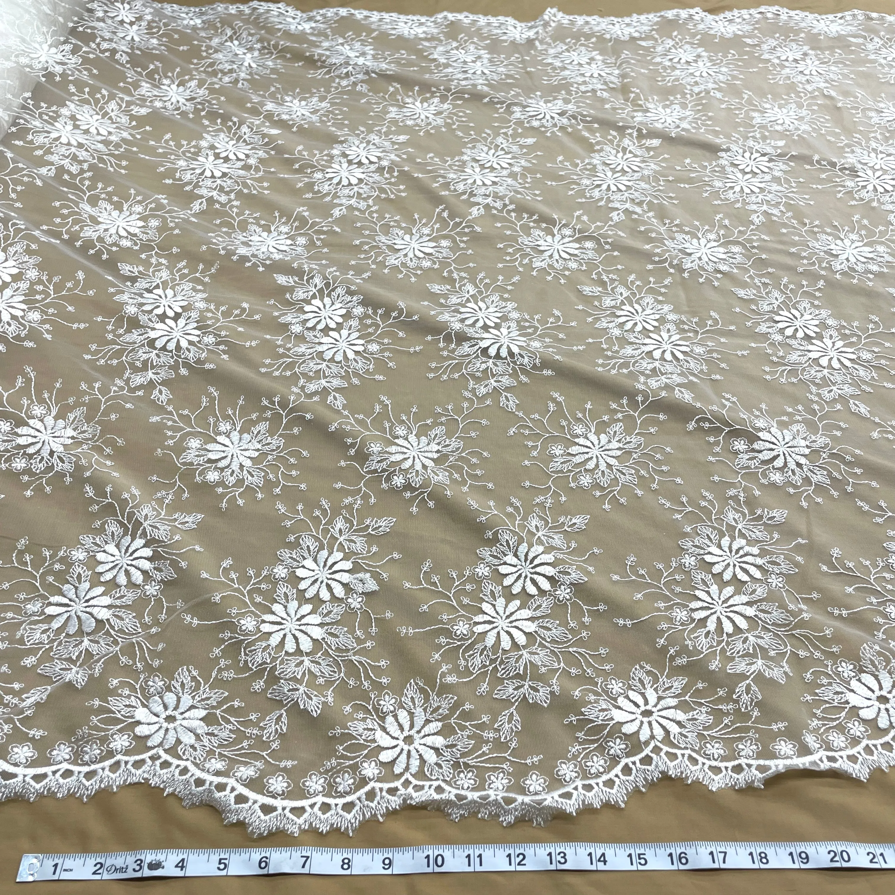 Floral Lace Fabric Embroidered on 100% Polyester Net Mesh | Lace USA - 41976W