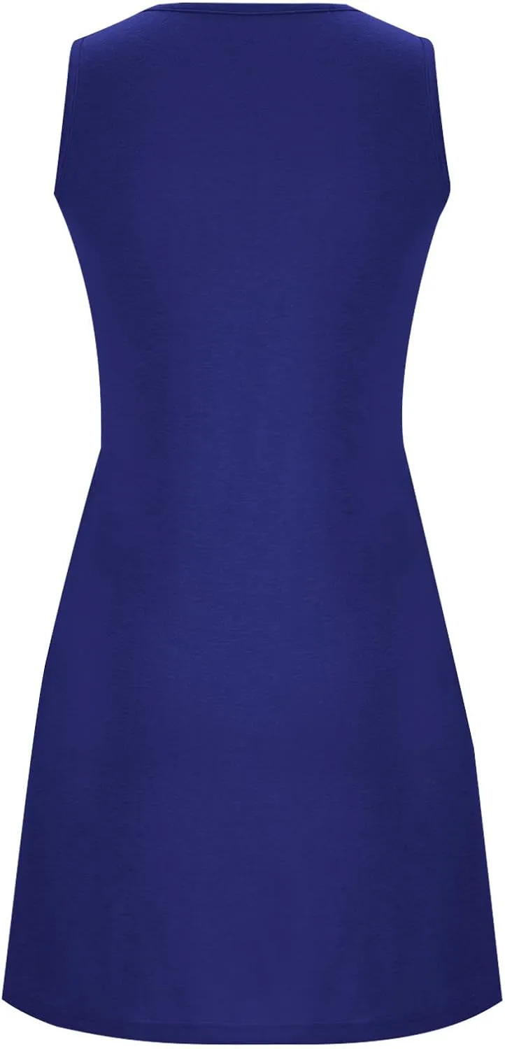 Flowy Dresses for Women Sleeveless Ruched Front T-Shirts Dress Halter Solid Casual Short Tank Sundress with Pockets