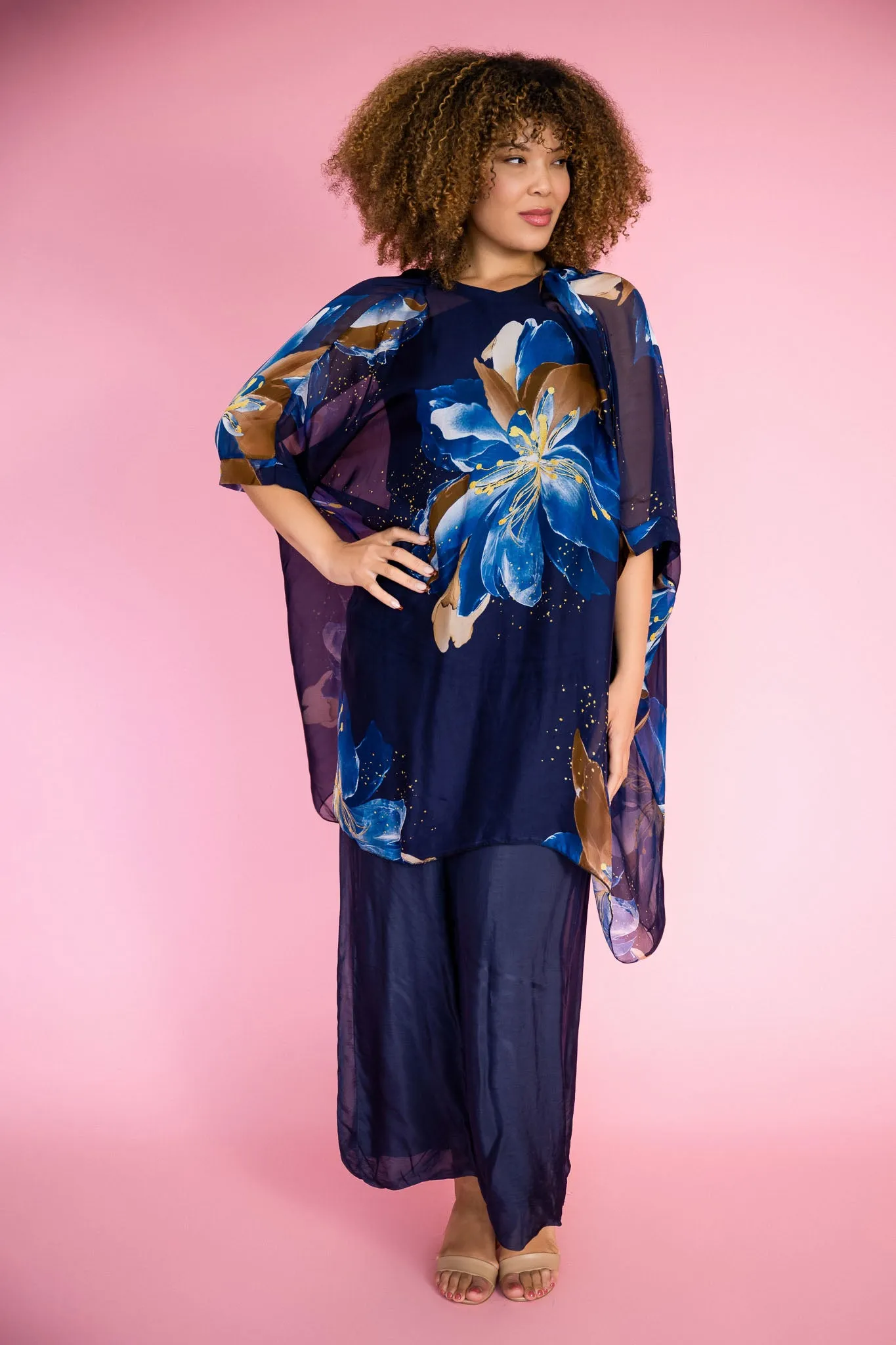 Flowy Silk Pants | Navy