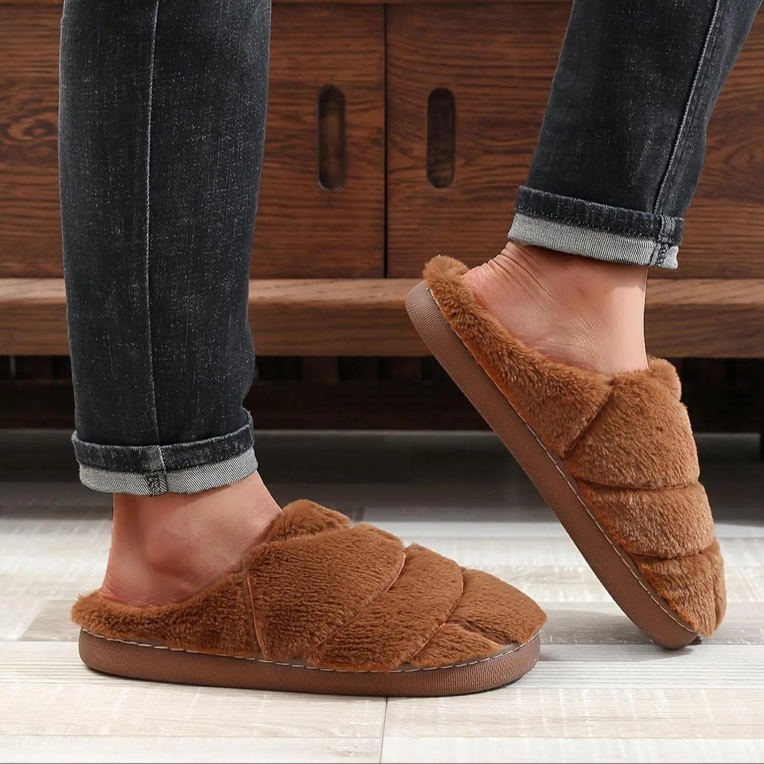 Fluffy Slippers For Womens Mens Warm Cozy Plush Fuzzy Memory Foam Slippers Slip-on House Slippers Indoor Outdoor