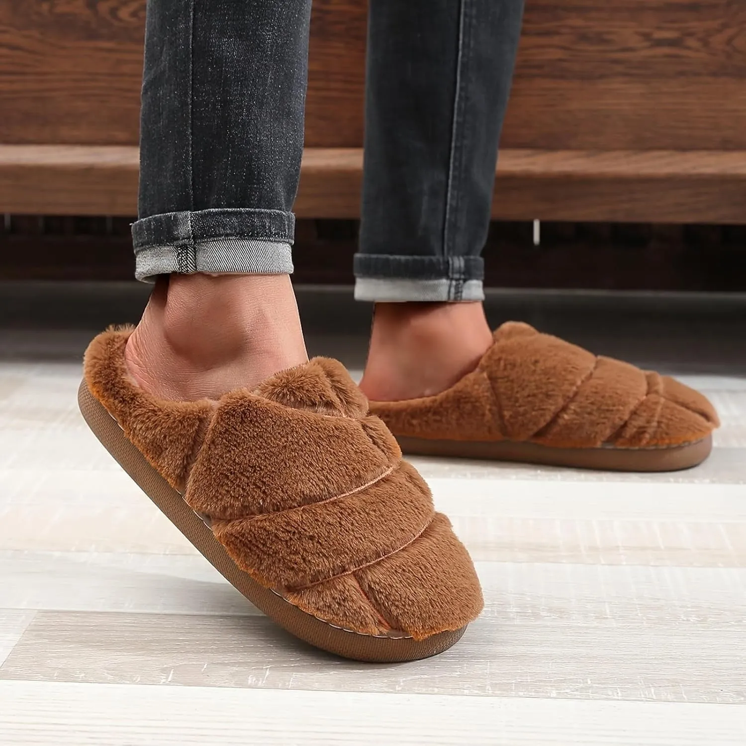 Fluffy Slippers For Womens Mens Warm Cozy Plush Fuzzy Memory Foam Slippers Slip-on House Slippers Indoor Outdoor