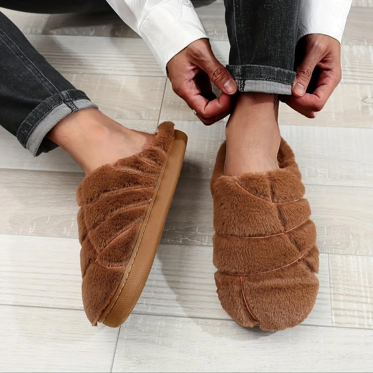 Fluffy Slippers For Womens Mens Warm Cozy Plush Fuzzy Memory Foam Slippers Slip-on House Slippers Indoor Outdoor