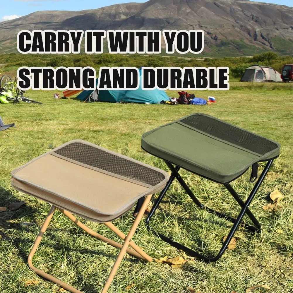 Foldable Backpack Stool, Mini Outdoor Camping Folding Stool with Strap,Portable Small Lightweight Folding Chair for Adults, Collapsible Slacker Seat for Picnics Fishing Hiking Garden(Black,Small)