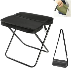 Foldable Backpack Stool, Mini Outdoor Camping Folding Stool with Strap,Portable Small Lightweight Folding Chair for Adults, Collapsible Slacker Seat for Picnics Fishing Hiking Garden(Black,Small)