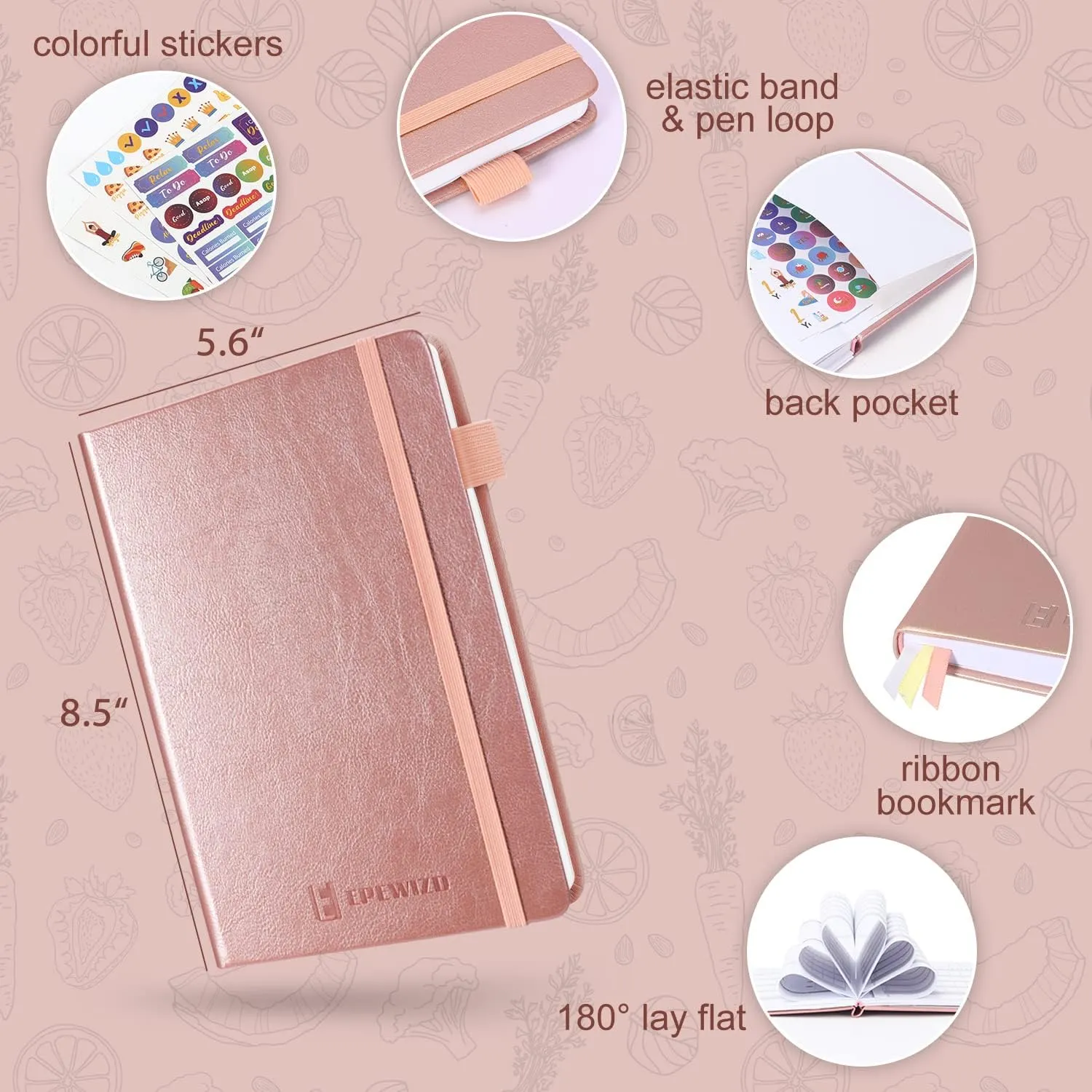 Food and Fitness Journal Hardcover Wellness Planner Workout Journal for Women Men to Track Meal and Exercise Count Calories Weight Loss Diet Training Weight Loss Tracker Undated Home and Gym