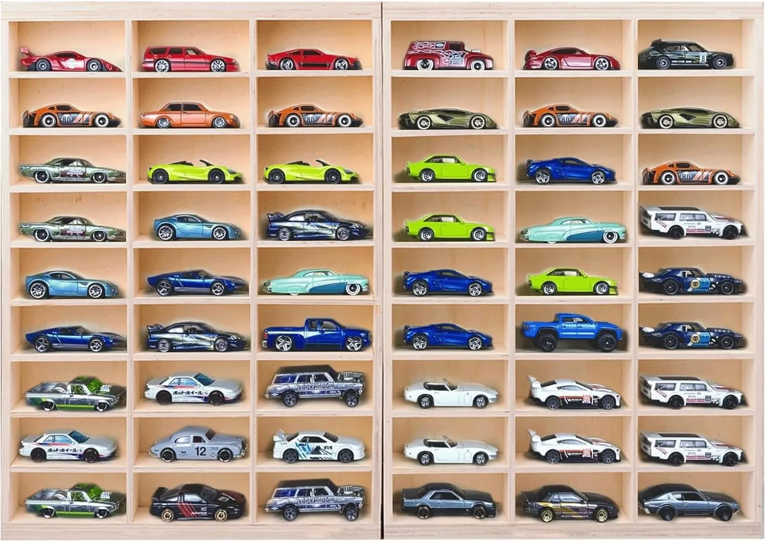 for Hotwheels Wooden Display Case,for Hotwheels Storage Display Shelf,for 1/64 Scale Toy Cars,Wall Mount ,Model car Display Organizer,Collapsible Toy Car Storage(54 Capacity Only case)