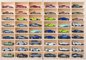 for Hotwheels Wooden Display Case,for Hotwheels Storage Display Shelf,for 1/64 Scale Toy Cars,Wall Mount ,Model car Display Organizer,Collapsible Toy Car Storage(54 Capacity Only case)