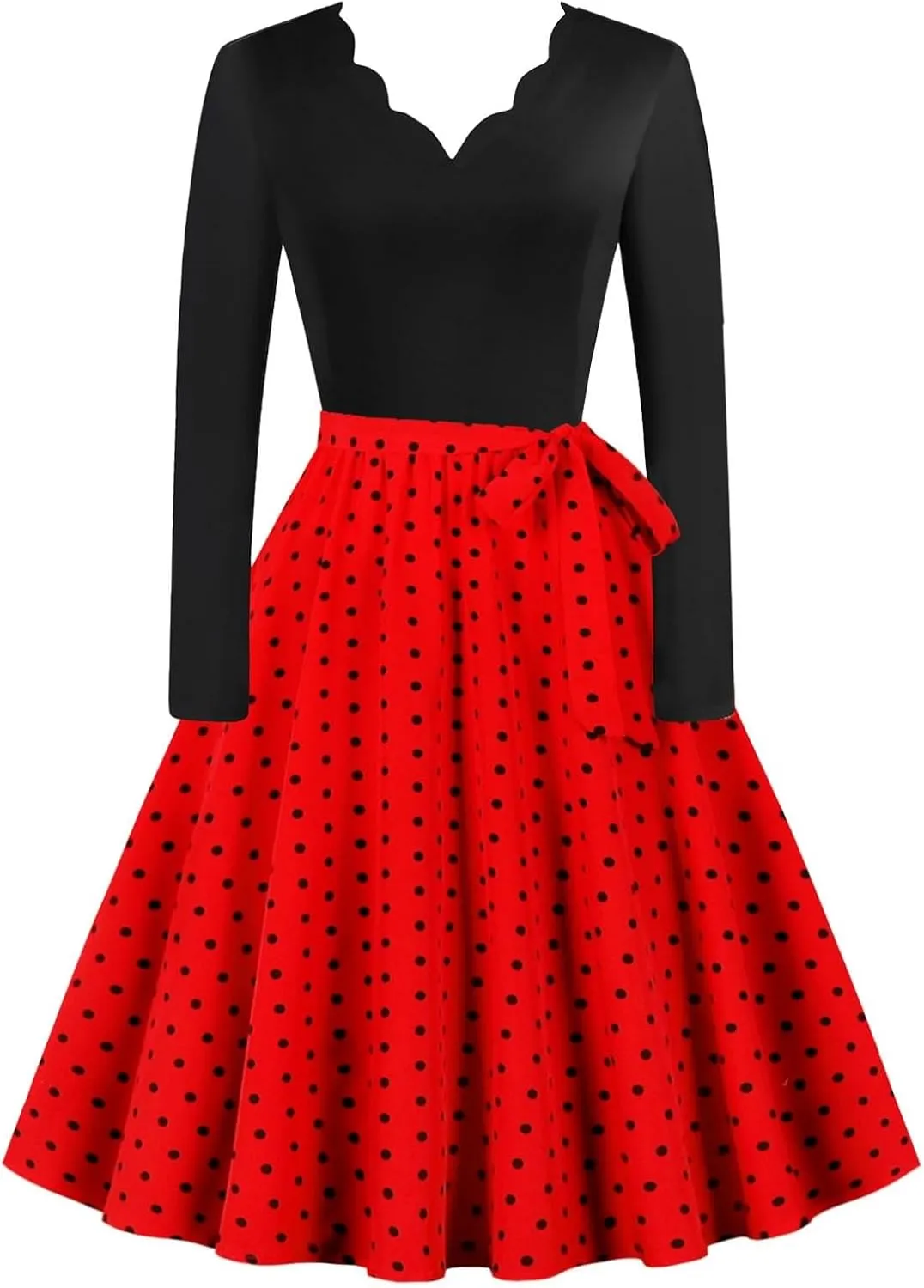 Formal Dress for Women 2024 Vintage Hepburn Polka Dots Long Sleeve Knee-Length Dress Cocktail Party Evening Dresses