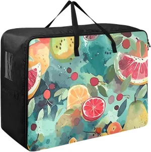 Fresh Watercolor Fruit Storage Bags Moving Storage Totes with Sturdy Zipper Collapsible Storage Totes for Storing, Camping, Packing and Moving Supplies