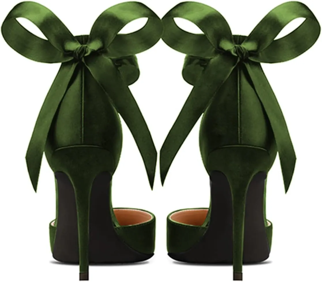 FSJ Women Closed Pointed Toe Heeled Sandals Lace Up Silk Ankle Tie Strap Sexy Strappy Stiletto Evening Party Dress Shoes Size 4-15 US