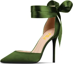 FSJ Women Closed Pointed Toe Heeled Sandals Lace Up Silk Ankle Tie Strap Sexy Strappy Stiletto Evening Party Dress Shoes Size 4-15 US