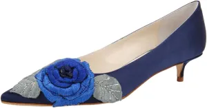 FSJ Women Vintage Kitten Low Heel Embroidery Pumps Cute Closed Pointed Toe Flower Satin Shoes Suitable for Wedding Daily Walking Dress Size 4-16 US