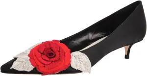 FSJ Women Vintage Kitten Low Heel Embroidery Pumps Cute Closed Pointed Toe Flower Satin Shoes Suitable for Wedding Daily Walking Dress Size 4-16 US
