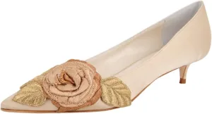 FSJ Women Vintage Kitten Low Heel Embroidery Pumps Cute Closed Pointed Toe Flower Satin Shoes Suitable for Wedding Daily Walking Dress Size 4-16 US