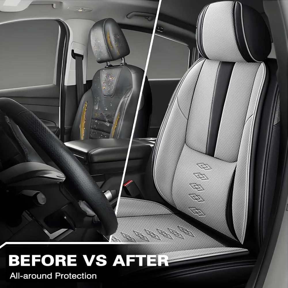 Full Set Seat Covers for Chevrolet Blazer EV 2024 2025,Leather Car Seat Cover,Soft Seat Cushion Covers with Airbag,Waterproof Automobile Seat Protectors for Blazer EV(Black Gray,Deluxe)
