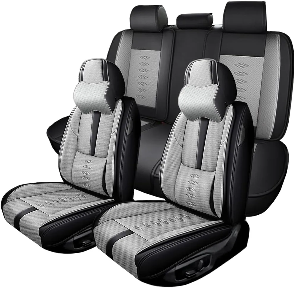 Full Set Seat Covers for Chevrolet Blazer EV 2024 2025,Leather Car Seat Cover,Soft Seat Cushion Covers with Airbag,Waterproof Automobile Seat Protectors for Blazer EV(Black Gray,Deluxe)