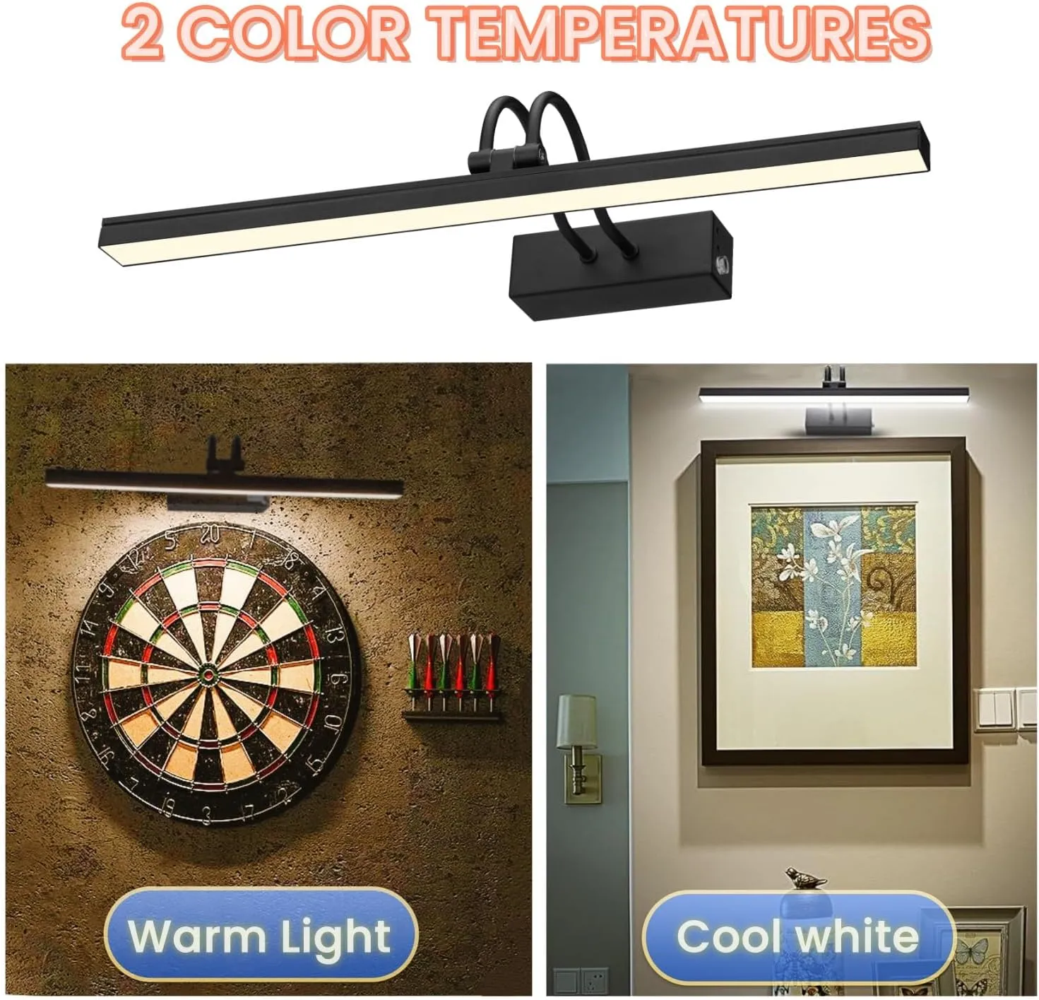 FUNCHDAY Dimmable Picture Light with Remote, 2 Colors Wireless Art Lights for Wall, 5000mAh Rechargeable Battery Gallery Pictures Lights, 16in Metal Display Light for Photo,Frame (Black)