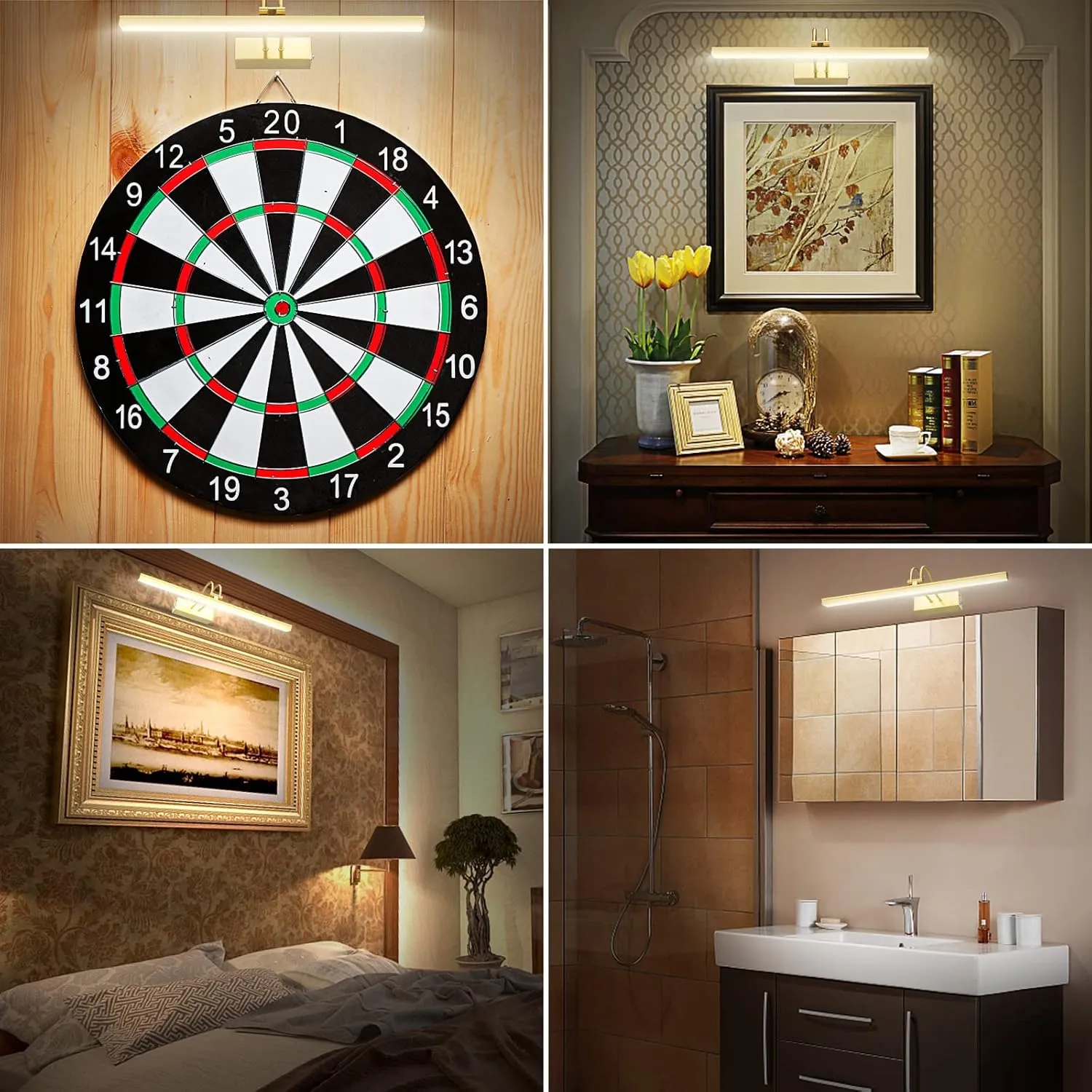 FUNCHDAY Picture Light Wireless, Rechargeable Gallery Light Battery Operated, 280LM Dimmable Art Lighting with Remote, 16" Metal Picture Lights for Wall, Paintings, Portrait, Photo (Brass)