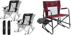 FUNDANGO 2-Pack Rocking Camping Chairs with High Back and Side Table, Folding with Cup Holders, Support 220lbs