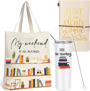 Fuutreo Book Lovers Gift for Women, Comprising 20 oz Stainless Steel Tumbler Cup with Lid, Canvas Tote Bag, Leather Journals with Inspirational Word, Book Lovers Reading Gifts for Women, Club Members
