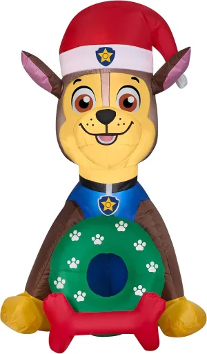 Gemmy Christmas Airblown Inflatable Chase in Santa Hat w/Wreath Nick, 3 ft Tall, Brown