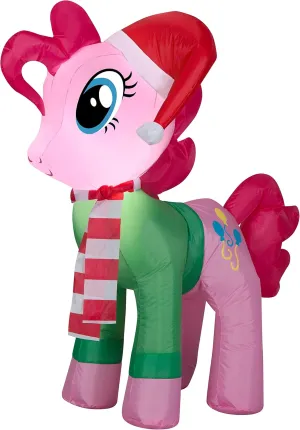 Gemmy Christmas Airblown Inflatable Inflatable Pinkie Pie with Santa Hat and Green Sweater, Pink