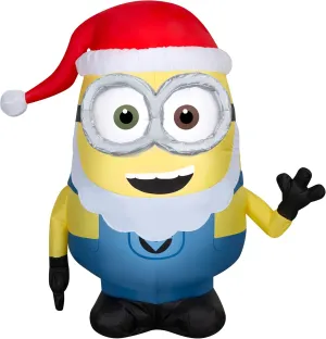 Gemmy Christmas Airblown Inflatable Minion Bob in Santa Beard and Hat Universal, 3.5 ft Tall,