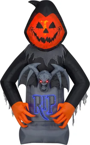 Gemmy LightShow Airblown Inflatable Pumpkin Reaper with Fire & Ice Technology and Micro LED Lights, 8.5 ft Tall