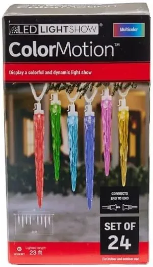 Gemmy Lightshow ColorMotion Multi-Color LED Icicle Light Set, 24-Lights