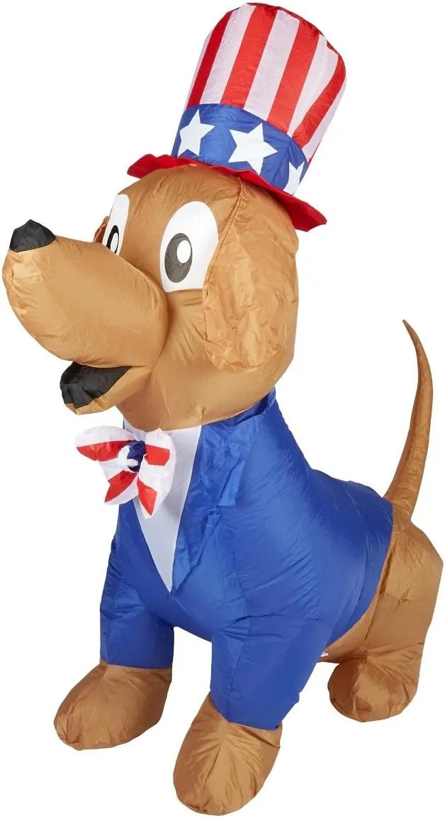 Gemmy Patriotic Inflatable 5' Uncle Sam Puppy Dog
