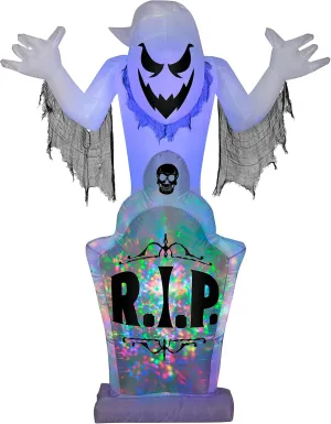 Gemmy Projection Airblown Kaleidoscope Ghost & Tombstone OPP (RGB), 7 ft Tall, White