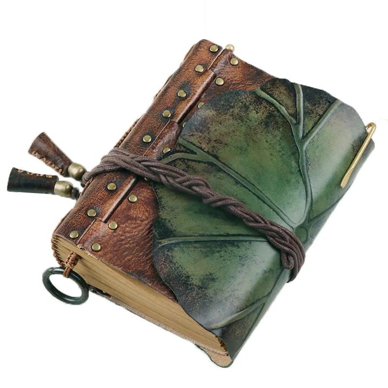 Genuine Leather Lotus Leaf Notebook, Book of Shadows, Spell Book