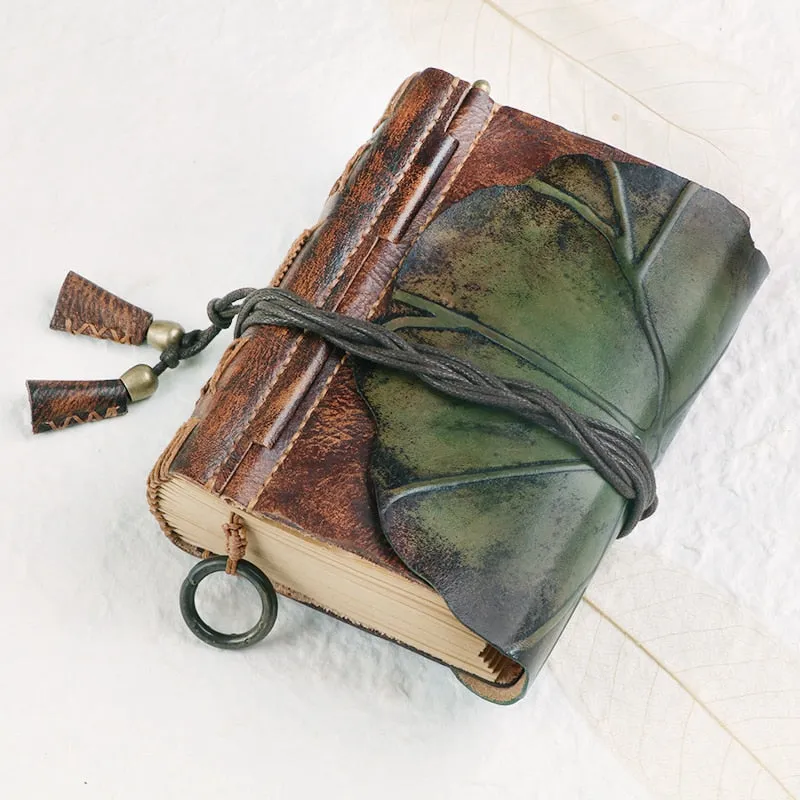 Genuine Leather Lotus Leaf Notebook, Book of Shadows, Spell Book