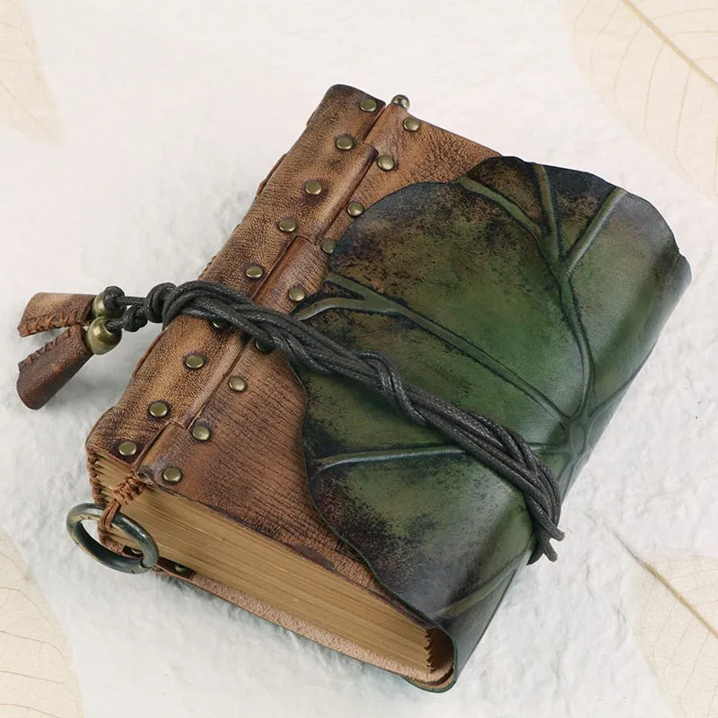 Genuine Leather Lotus Leaf Notebook, Book of Shadows, Spell Book