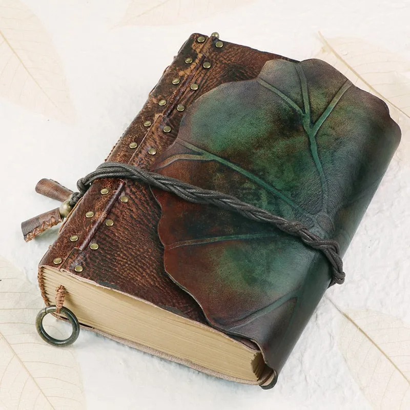 Genuine Leather Lotus Leaf Notebook, Book of Shadows, Spell Book