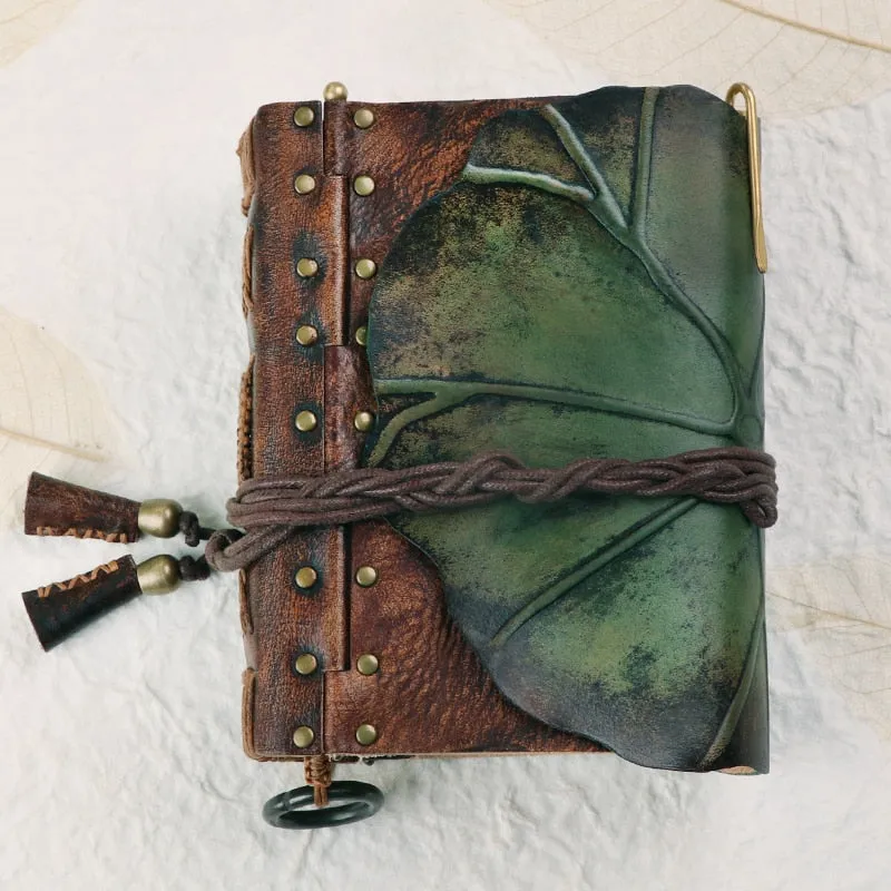 Genuine Leather Lotus Leaf Notebook, Book of Shadows, Spell Book