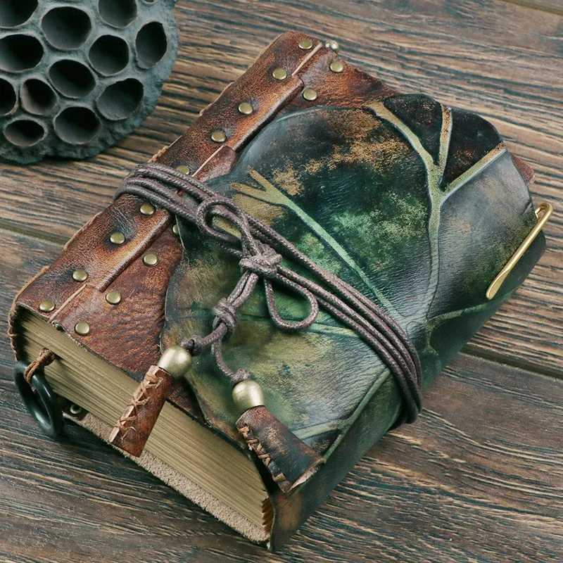 Genuine Leather Lotus Leaf Notebook, Book of Shadows, Spell Book
