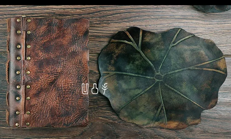 Genuine Leather Lotus Leaf Notebook, Book of Shadows, Spell Book